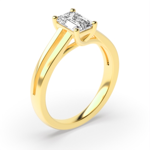 4 Prong Emerald Yellow Gold Split sholder Engagement Rings