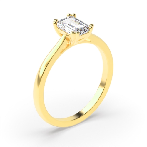4 Prong Emerald Yellow Gold Twin claws Engagement Rings