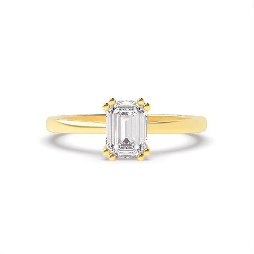 4 Prong Emerald Yellow Gold Twin claws Engagement Rings