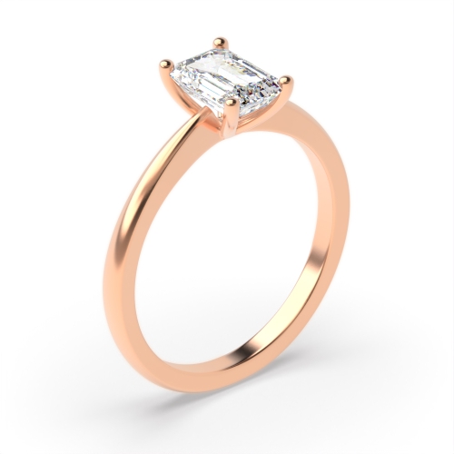 4 Prong Emerald Rose Gold Tapered shoulder Engagement Rings