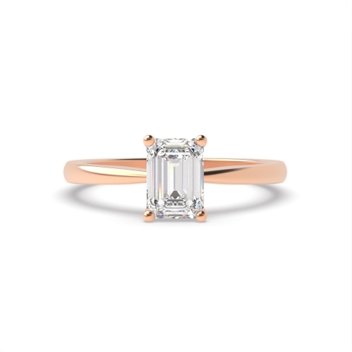 4 Prong Emerald Rose Gold Tapered shoulder Engagement Rings