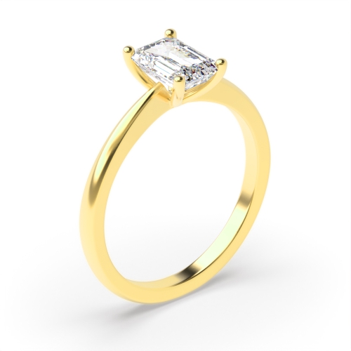 4 Prong Emerald Yellow Gold Tapered shoulder Engagement Rings