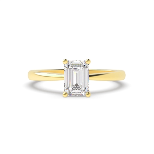 4 Prong Emerald Yellow Gold Tapered shoulder Engagement Rings