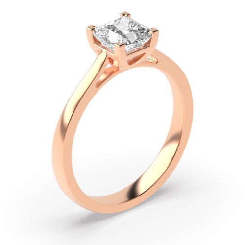 4 Prong Princess Rose Gold Corner box claw Solitaire Engagement Rings