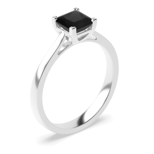 4 Prong Princess Corner box claw Black Diamond Solitaire Engagement Rings