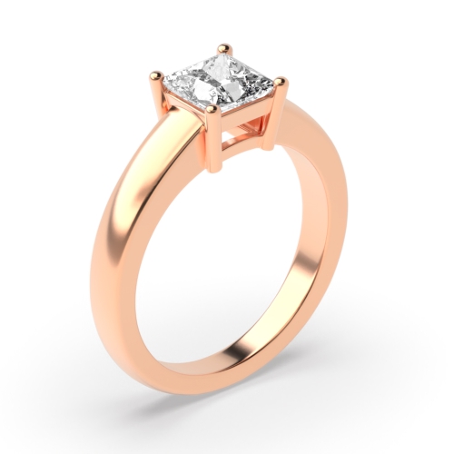 4 Prong Princess Rose Gold Wide shoulder Solitaire Engagement Rings