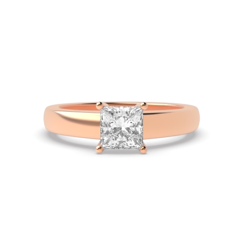 4 Prong Princess Rose Gold Wide shoulder Solitaire Engagement Rings