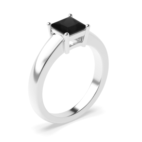 4 Prong Princess Wide shoulder Black Diamond Solitaire Engagement Rings