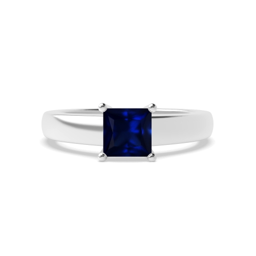 4 Prong Princess Wide shoulder Blue Sapphire Engagement Rings