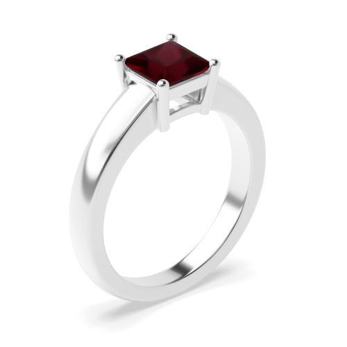 4 Prong Princess Wide Shoulder Ruby Solitaire Engagement Ring