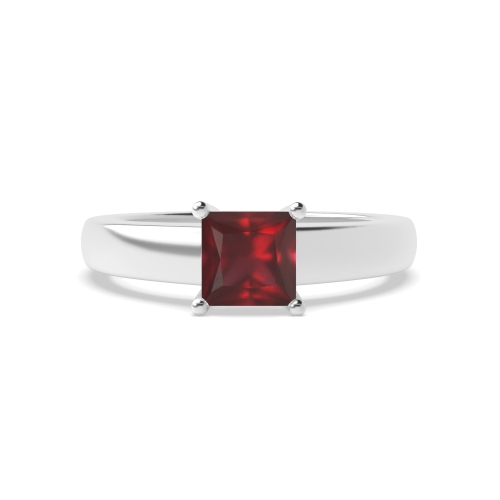 4 Prong Princess Wide Shoulder Ruby Solitaire Engagement Ring