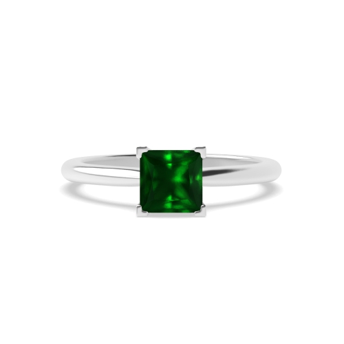 4 Prong Princess High Set Corner Claw V head Emerald Engagement Rings