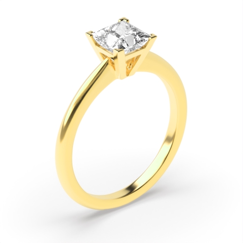 4 Prong Princess Yellow Gold High Set Corner Claw V head Engagement Rings