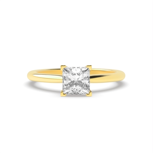 4 Prong Princess Yellow Gold High Set Corner Claw V head Engagement Rings