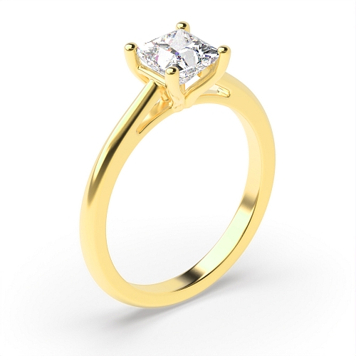 4 Prong Princess Yellow Gold Tapering open shoulder Engagement Rings
