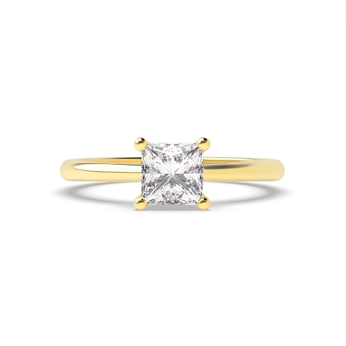 4 Prong Princess Yellow Gold Tapering open shoulder Engagement Rings