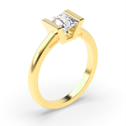 Channel Setting Princess Yellow Gold Tension set Engagement Rings