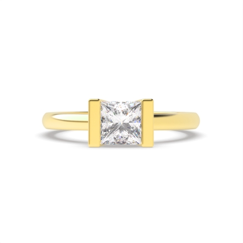 Channel Setting Princess Yellow Gold Tension set Engagement Rings