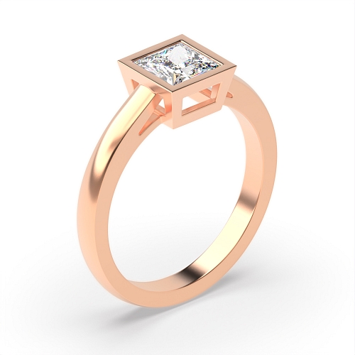 Bezel Setting Princess Rose Gold Open shoulder Engagement Rings