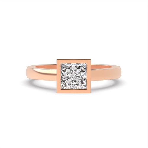 Bezel Setting Princess Rose Gold Open shoulder Engagement Rings