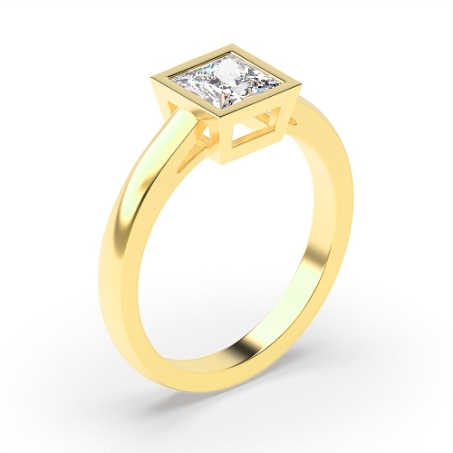 Bezel Setting Princess Yellow Gold Open shoulder Engagement Rings