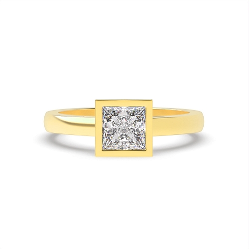 Bezel Setting Princess Yellow Gold Open shoulder Engagement Rings