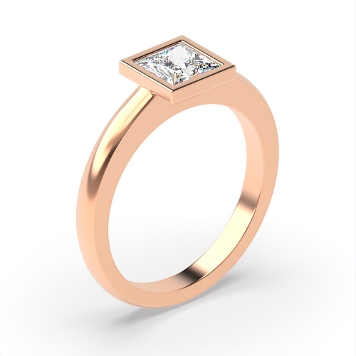 Bezel Setting Princess Rose Gold Solid shoulder Engagement Rings