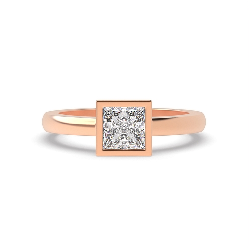 Bezel Setting Princess Rose Gold Solid shoulder Engagement Rings
