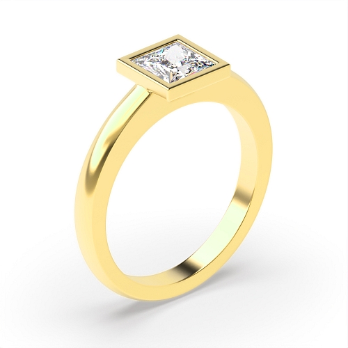 Bezel Setting Princess Yellow Gold Solid shoulder Engagement Rings