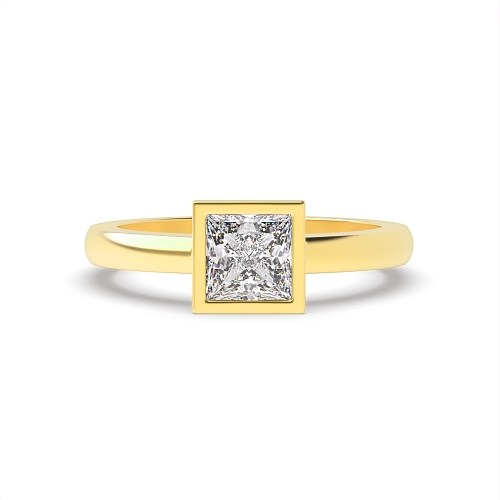 Bezel Setting Princess Yellow Gold Solid shoulder Engagement Rings