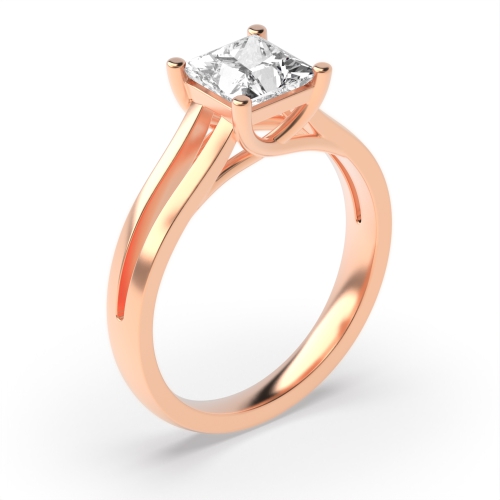 4 Prong Princess Rose Gold Two channe shoulder Engagement Rings