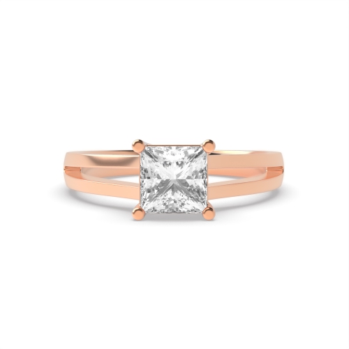 4 Prong Princess Rose Gold Two channe shoulder Engagement Rings
