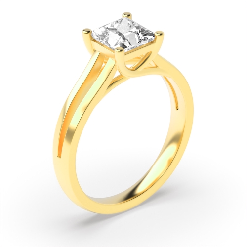 4 Prong Princess Yellow Gold Two channe shoulder Engagement Rings