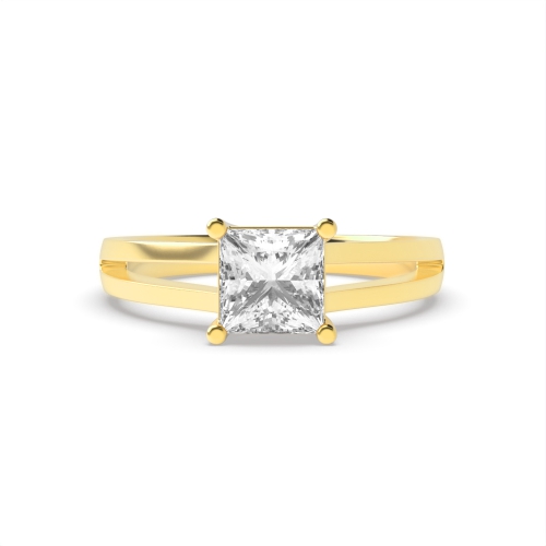 4 Prong Princess Yellow Gold Two channe shoulder Engagement Rings