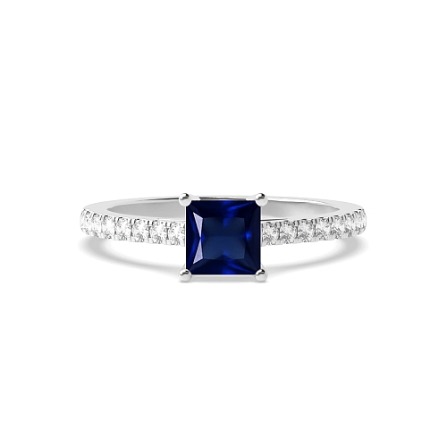 Princess Basket with side stone Blue Sapphire Engagement Rings