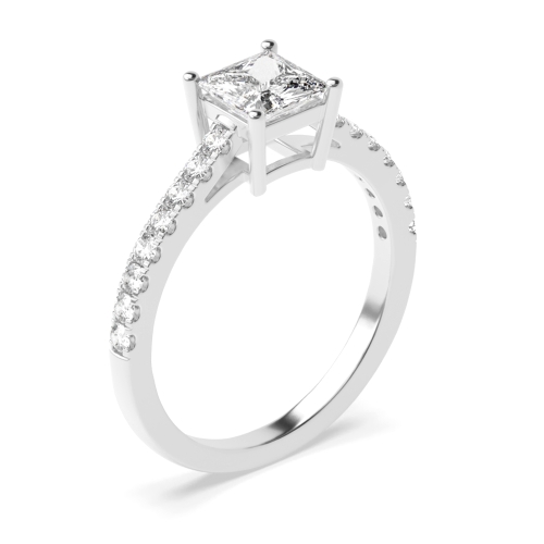 4 Prong Princess Basket With Side Stone Solitaire Engagement Ring