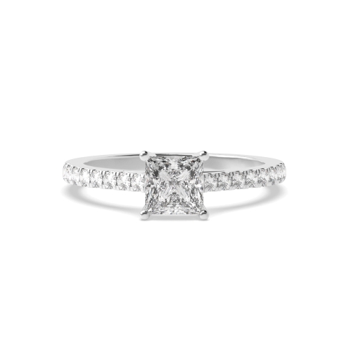 4 Prong Princess Basket With Side Stone Solitaire Engagement Ring