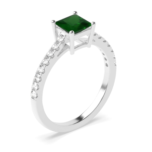 4 Prong Princess Basket with side stone Emerald Side Stone Engagement Rings
