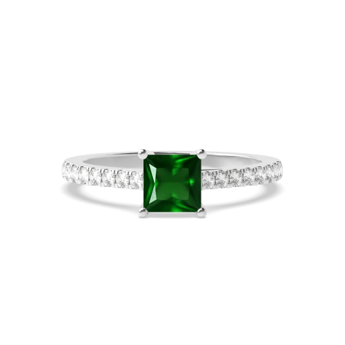 4 Prong Princess Basket with side stone Emerald Side Stone Engagement Rings