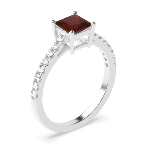 4 Prong Princess Basket with side stone Garnet Engagement Rings