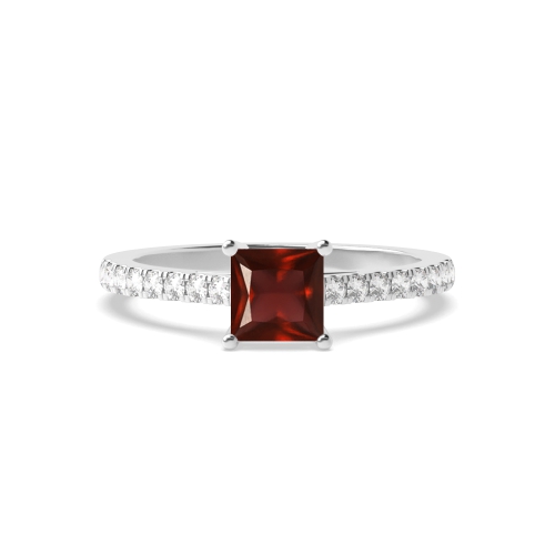 4 Prong Princess Basket with side stone Garnet Engagement Rings
