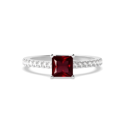 Princess Basket With Side Stone Ruby Solitaire Engagement Ring