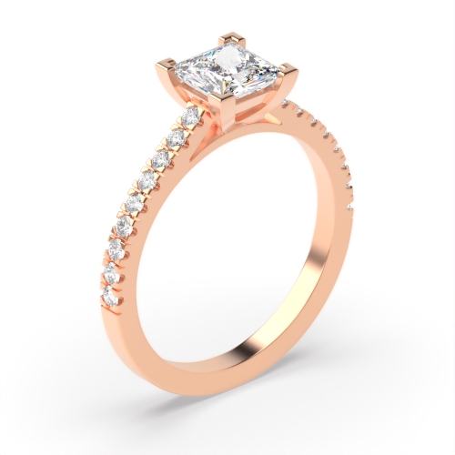 4 Prong Princess Rose Gold Delicate set shoulder Engagement Rings
