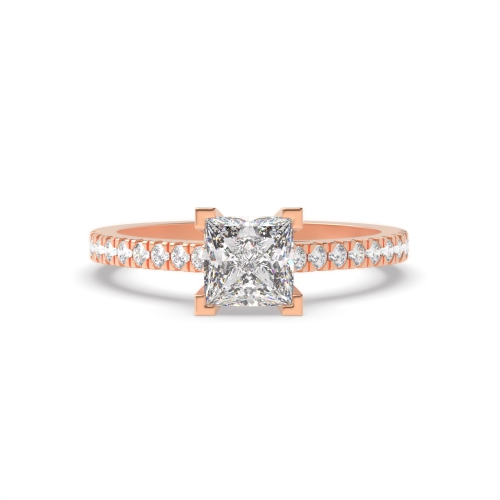 4 Prong Princess Rose Gold Delicate set shoulder Engagement Rings