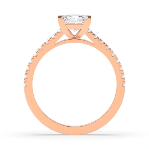 4 Prong Princess Rose Gold Delicate set shoulder Engagement Rings