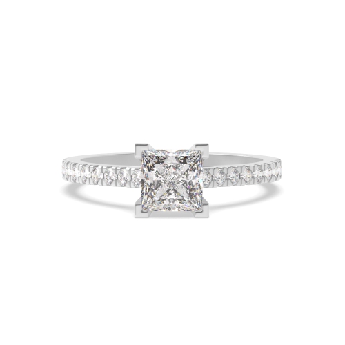4 Prong Princess Delicate set shoulder Naturally Mined Diamond Engagement Rings