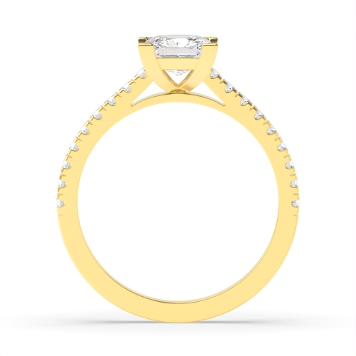 4 Prong Princess Yellow Gold Delicate set shoulder Engagement Rings