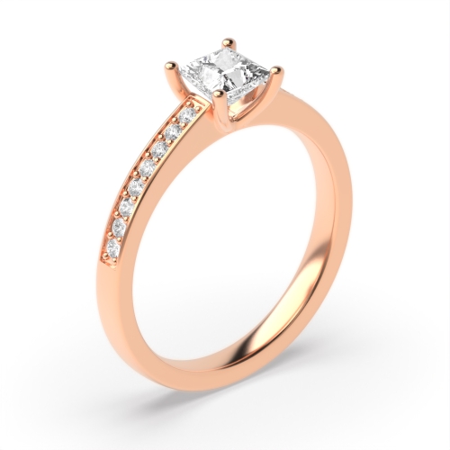 4 Prong Princess Rose Gold Pave set shoulder Engagement Rings