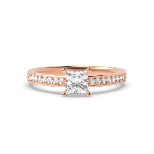 4 Prong Princess Rose Gold Pave set shoulder Engagement Rings