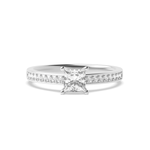 4 Prong Princess Pave set shoulder Engagement Rings